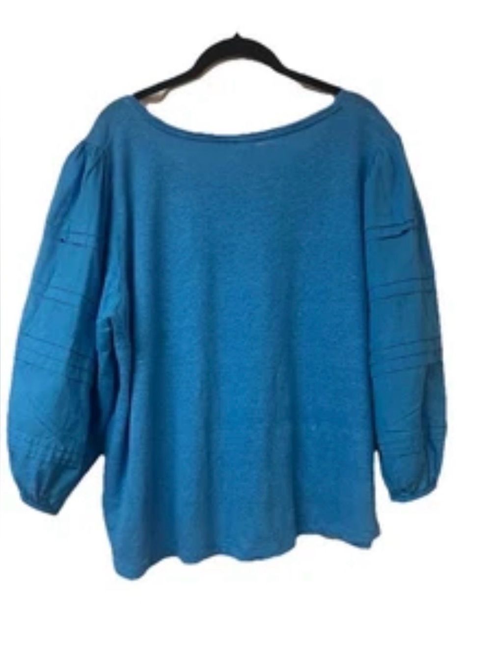 Chico’s Linen Detailed puff sleeved blouse Pool Side Blue Size 3 (XL-16) boho - Picture 5 of 7